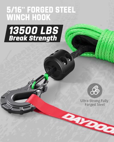 DAYDOOR Synthetic Winch Rope, 1/4'' x 50ft 10,000LBS Synthetic Winch Line, Synthetic Winch Cable for Offroad Vehicle 4WD ATV UTV
