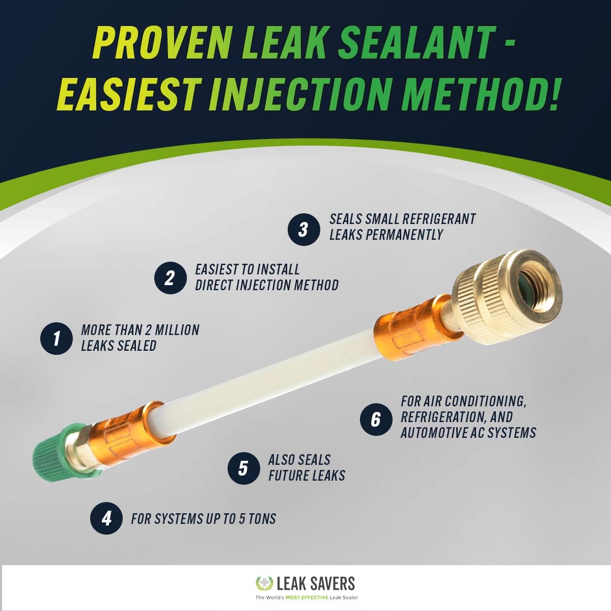Leak Saver: Direct Inject - Refrigerant Leak Sealer - For Systems Up to 5 Tons - Compatible With Most Air Conditioner and Refrigeration Systems
