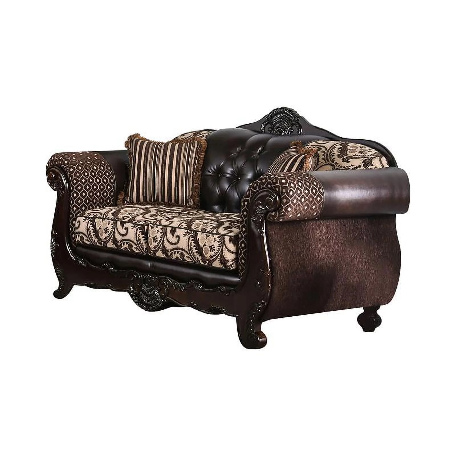 Bowery Hill Contemporary Faux Leather 2-Piece Sofa Set in Brown