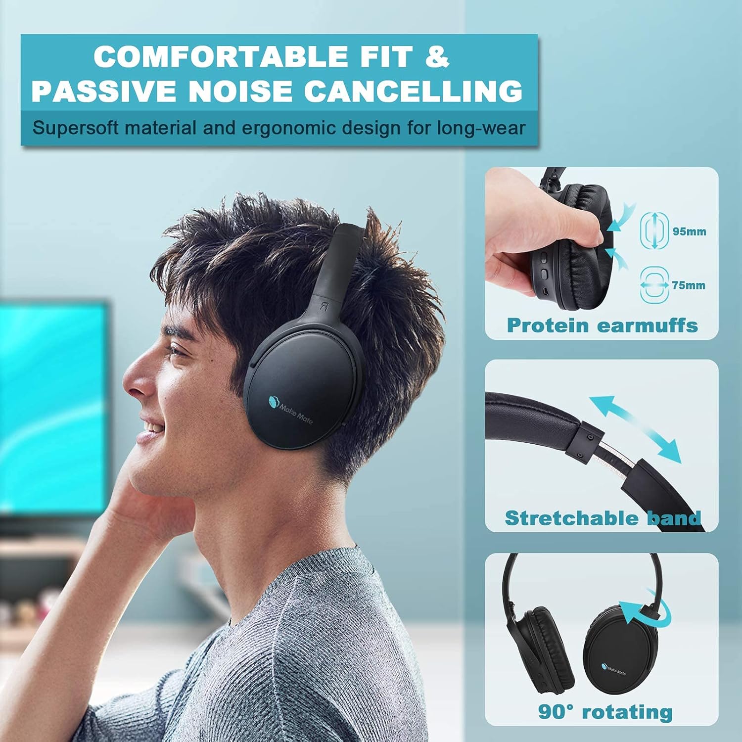Wireless Headphones for TV Watching with Optical Bluetooth Transmitter, makemate BKM200 Digital TV Headsets, Easy Plug & Charge