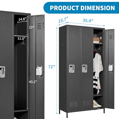 3 Doors Lockers for Employees, Steel Storage Lockers Lockable, Metal Locker Storage Cabinet for Home Office School Gym, Require Assembly (Grey)