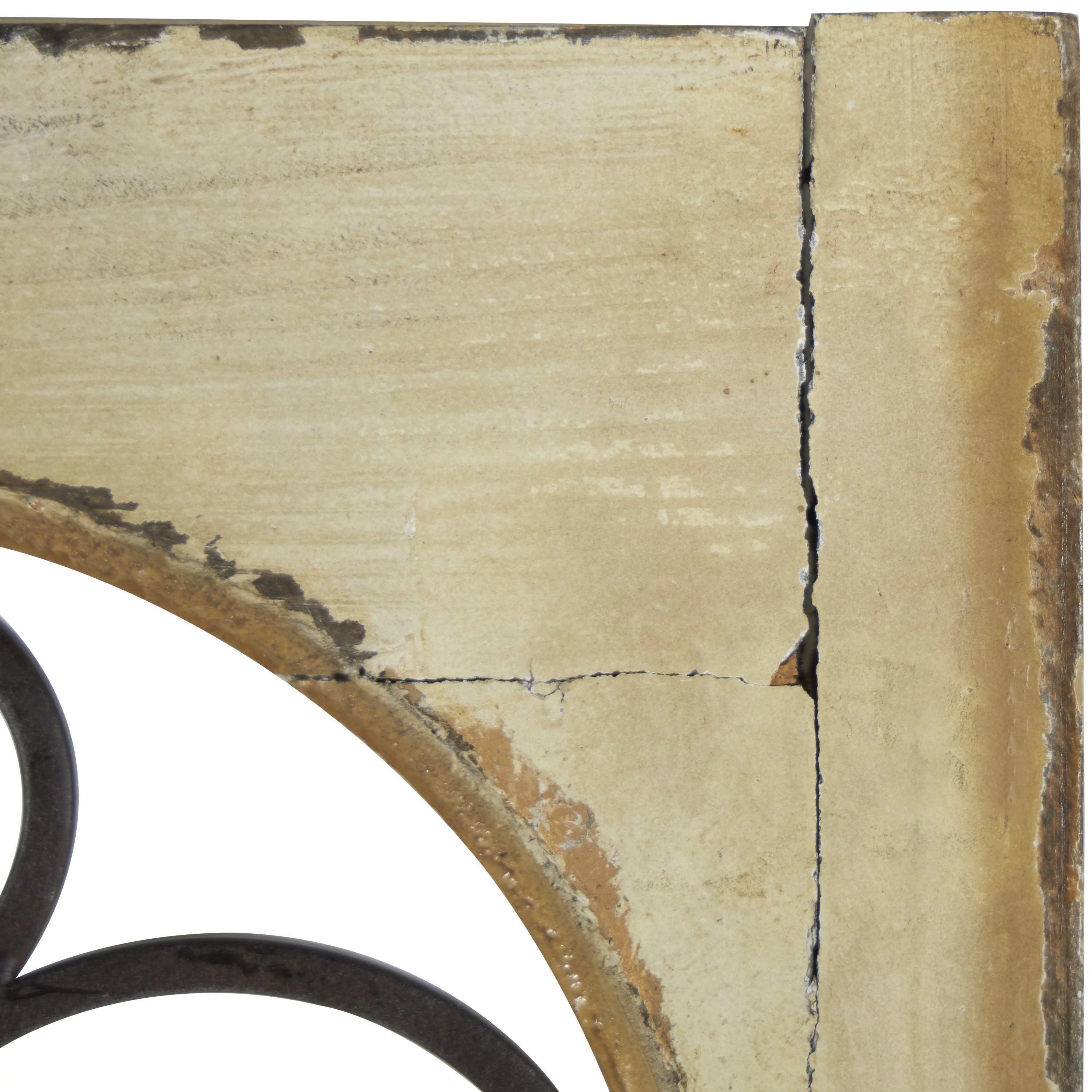 DecMode White Wood Distressed Door Inspired Ornamental Scroll Wall Decor with Metal Wire Details