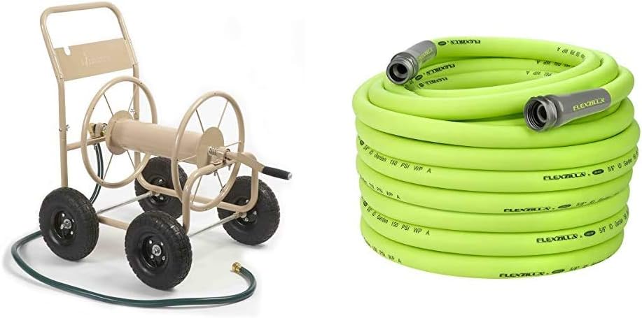 Liberty Garden 870-M1-2 Industrial 4-Wheel Garden Hose Reel Cart, Holds 300-Feet of 5/8-Inch Hose - Tan