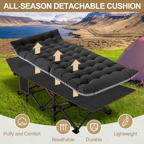 DoCred Folding Camping Cot with Mattress, 2 Pack Heavy Duty Folding Cot for Adults, Portable Sleeping Cot Bed Adults Outdoor Bed with Carry Bag