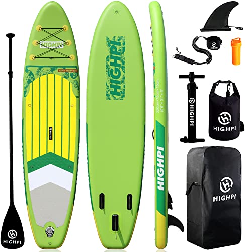 Highpi Inflatable Stand Up Paddle Board Premium SUP Accessories, Backpack, Wide Stance, Surf Control, Non-Slip Deck, Leash, Paddle and Pump