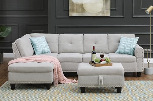 Devion Furniture Regis 4-in-1 Convertible L Shaped Couch with Pull Out Bed and Storage, Sectional Sleeper Sofa with Reversible Chaise for Living Room