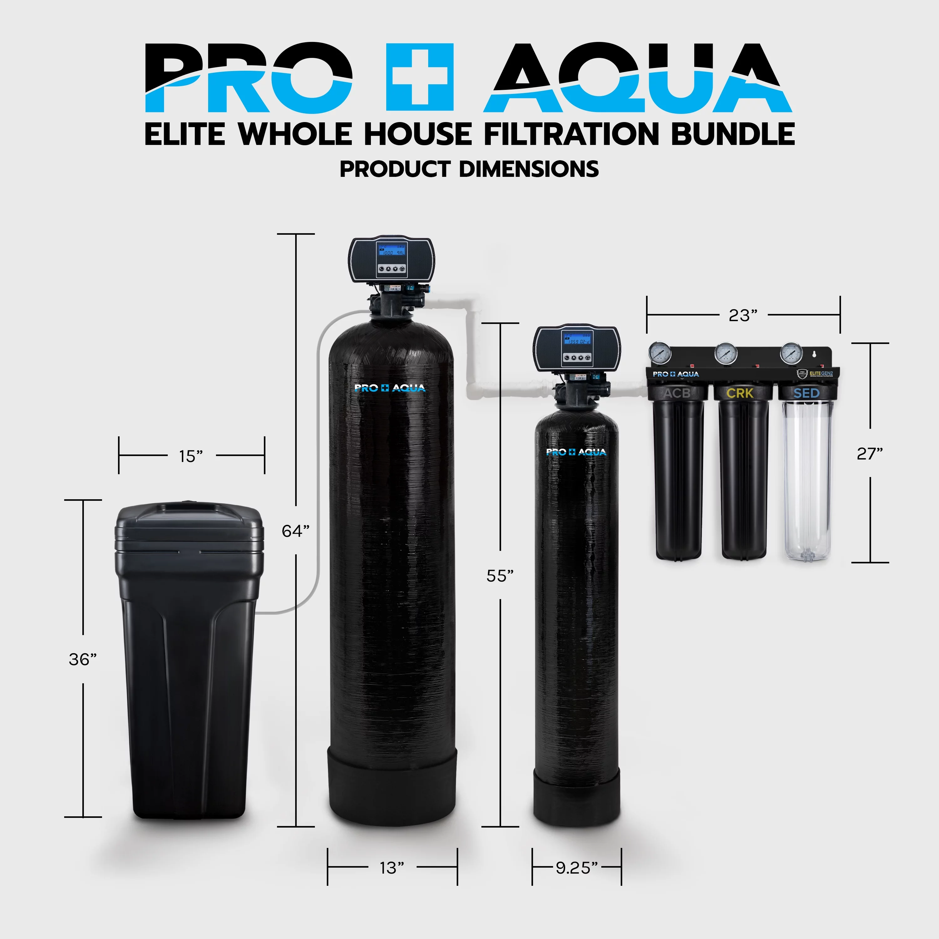 PRO+AQUA ELITE Whole House Well Water Filter System and Water Softener Bundle - Remove Iron, Sulfur, Sediment, and more