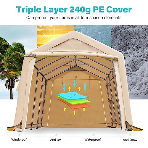 ADVANCE OUTDOOR 10x10 ft Heavy Duty Outdoor Patio Portable Canopy Storage Shelter Shed Carport with 2 Roll up Zipper Doors & Vents for Snowmobile