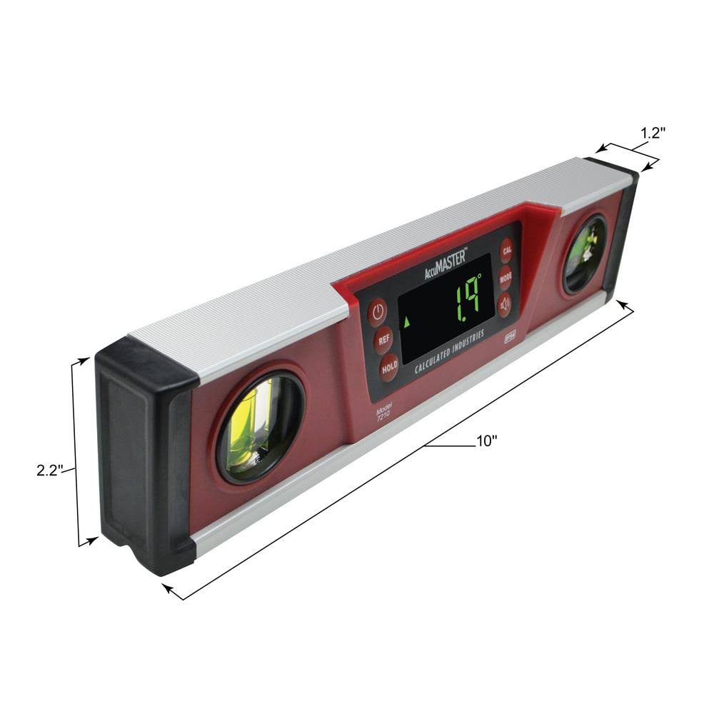 Calculated Industries 7210 AccuMASTER Pro Digital Torpedo Level and Protractor | 10 inch | Neodymium Magnets | Bright LED Displa