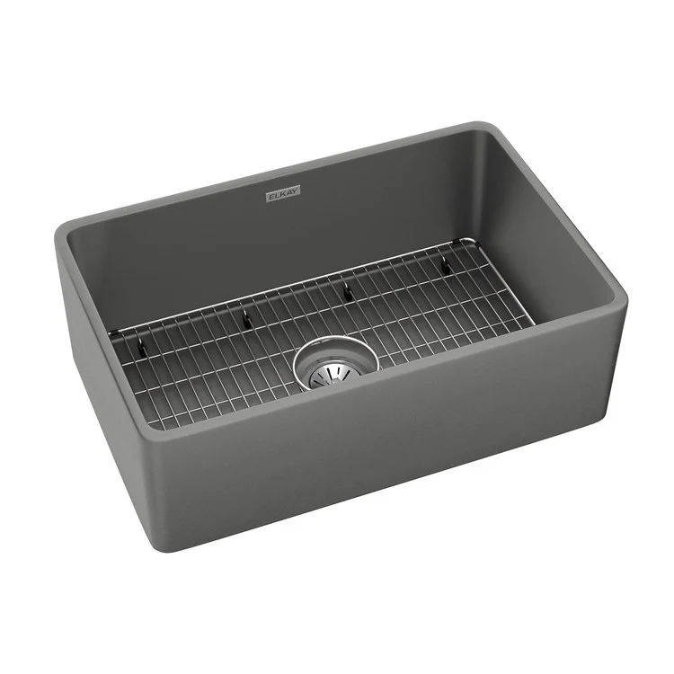 Kitchen Sink Fireclay 30 x 20 Inch Single Bowl Kit Apron Front Matte Gray Farmhouse Drain Location Center