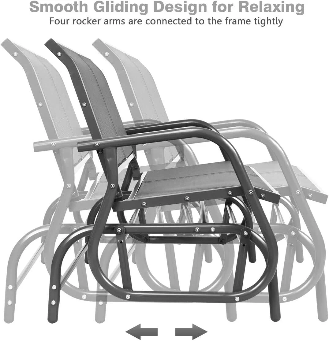 Swing Glider Chair 48 Inch with Spacious Space, 2 People Swing Lounge Glider Chair Cozy Patio Bench Outdoor & Indoor for Patio, Backyard, Poolside