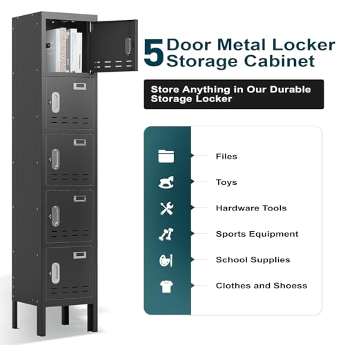 Metal Locker with 5 Doors,Lockers for Employees,66'' Steel Storage Locker for School,Gym, Office, Office,Garage