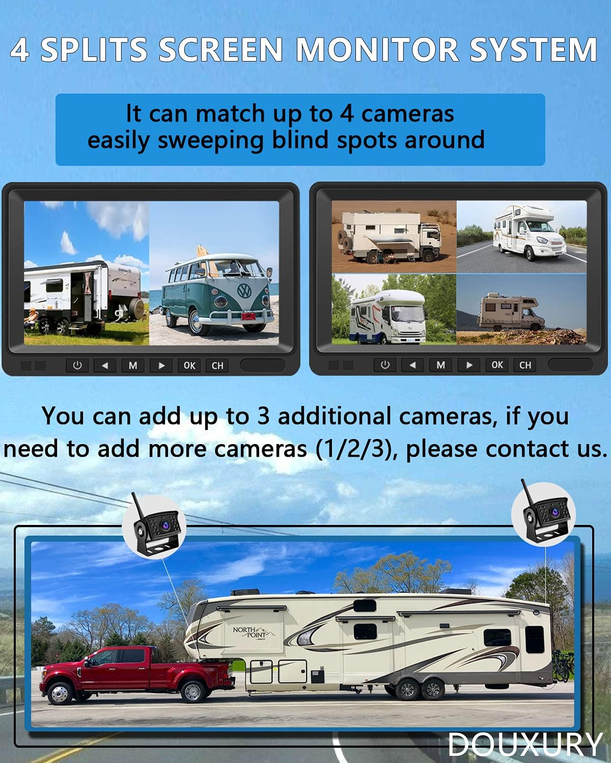 Wireless Backup Camera, DOUXURY IP69 Waterproof 170° Wide View Angle HD 1080P Backup Camera + HD LCD 7" Monitor