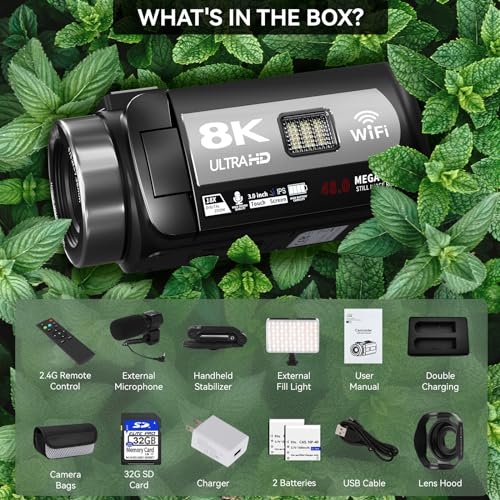 Video Camera, 8K Camcorder 48MP 15FPS UHD WiFi Vlogging Camera with IR Night Vision for YouTube, 3" Touch Screen 18X Digital Zoom, with Fill Light