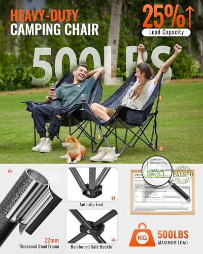 KingCamp Oversized XL Camping Chair, Heavy Duty 500lbs Folding Couch for Adults