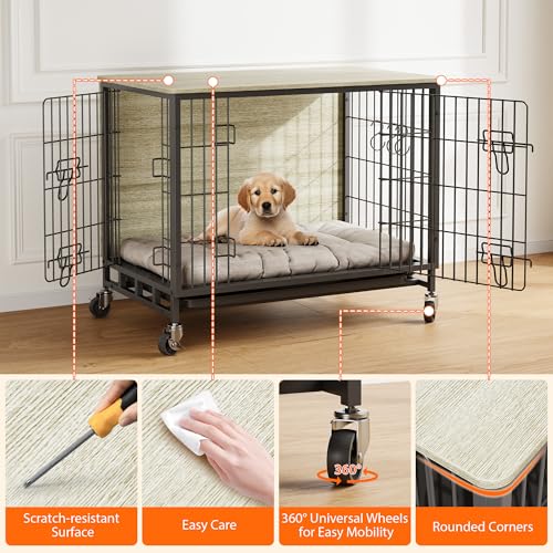 Heavy Duty Metal Dog Crate, Indoor Outdoor Pet Kennel Cage with Shelves, Storage Cabinet, Modern Decorative Dog Cage Furniture