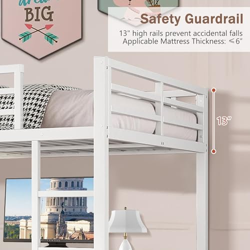 Queen Heavy Duty Metal Loft Bed with L-Shaped Desk, Wardrobe & 5 Storage Shelves – Space-Saving Design for Kids, Teens, Adults – CPC Certified