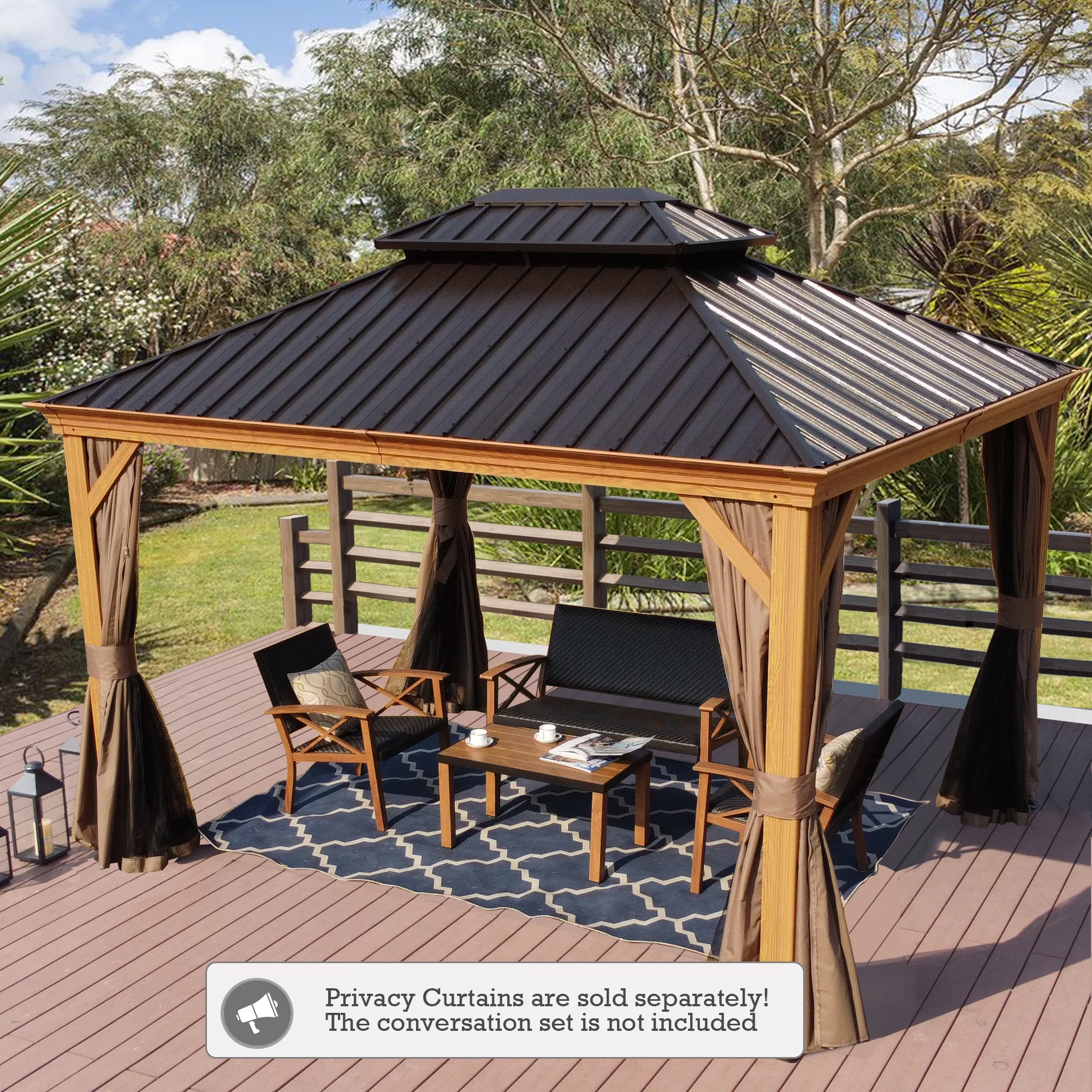Kozyard Apollo Hardtop 12 ft. W x 10 ft.D Wood-like Hardtop Aluminum Gazebo ( Brown ) - Radiant Selections