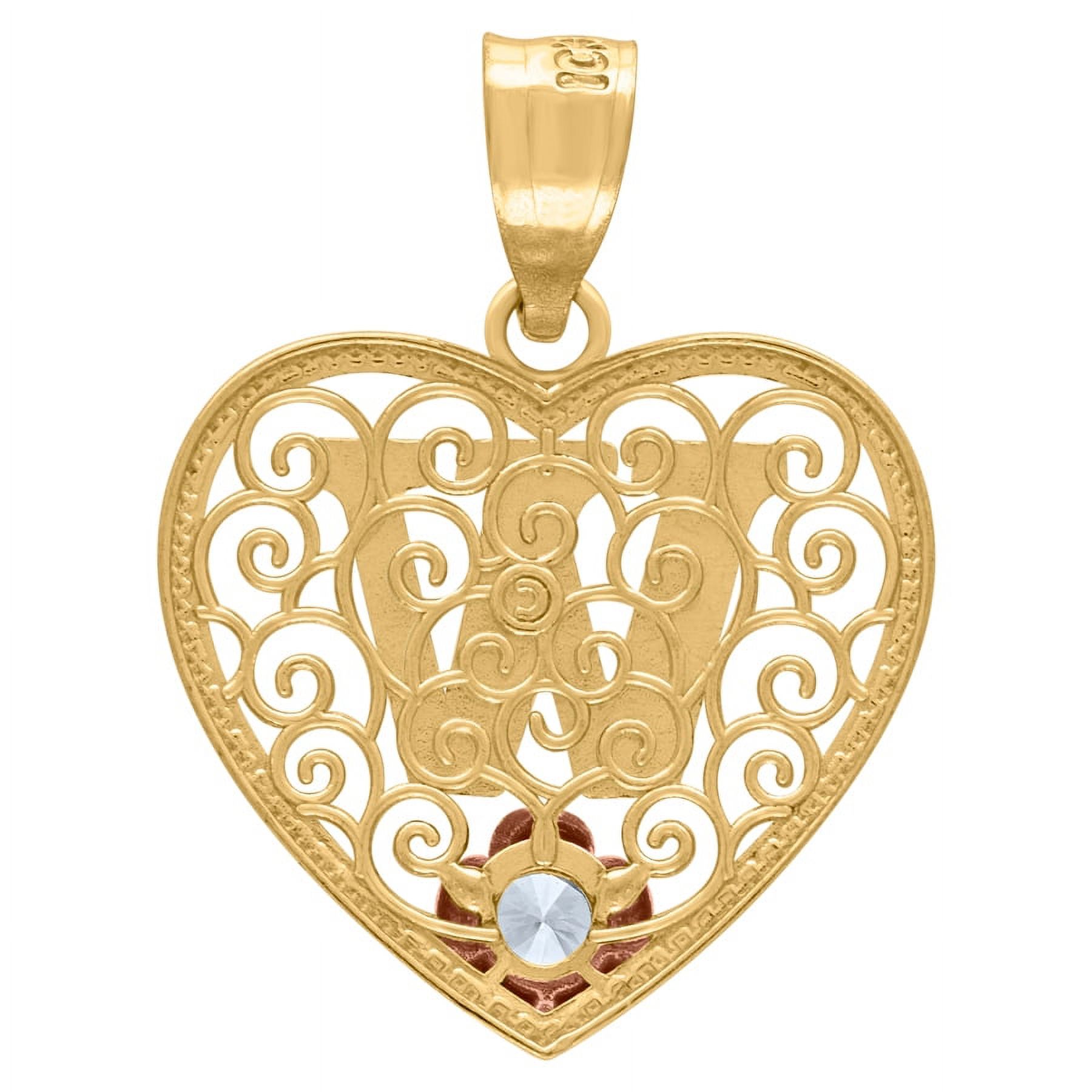 10k Tri color Gold Womens Love Heart Letter Name Personalized Monogram Initial W Charm Pendant Necklace Measures 24.8x18