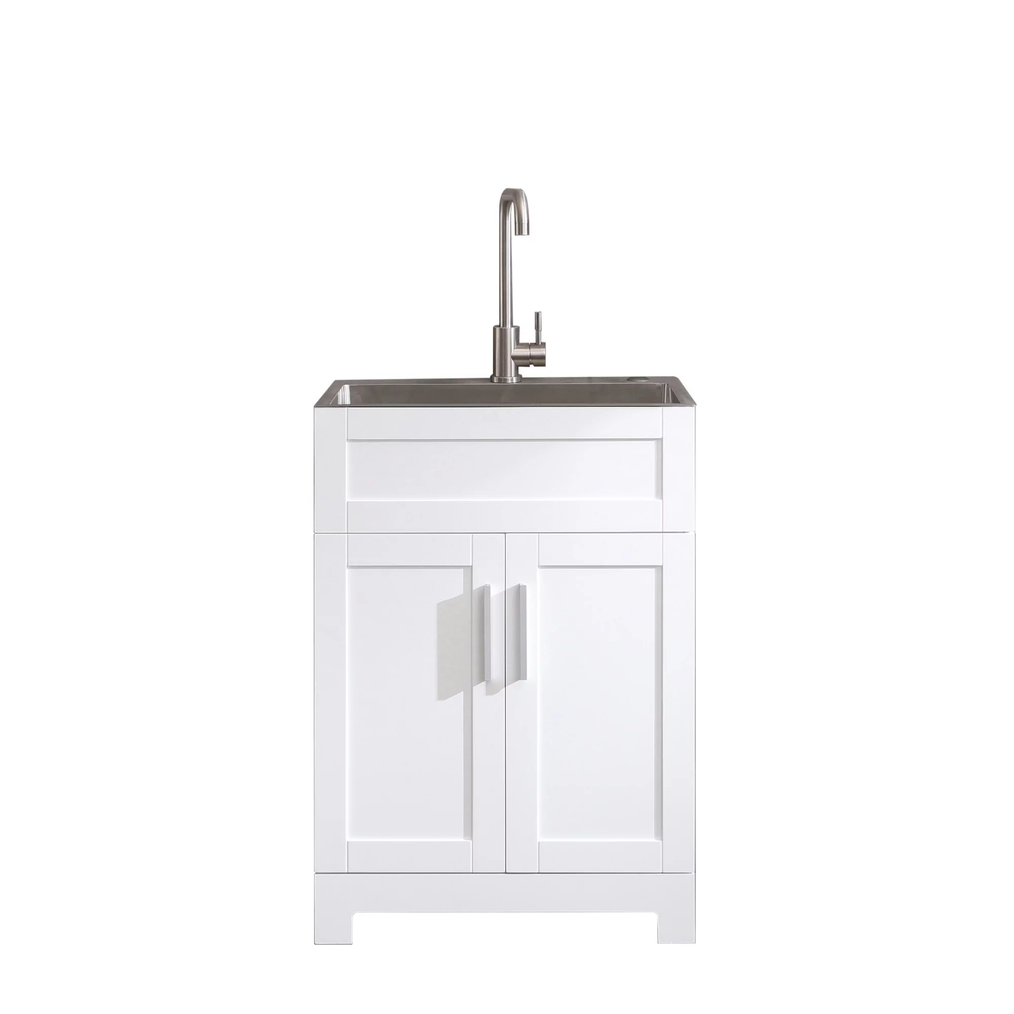 CoSoTower 24in White Paint Free Laundry Tub Cabinet w/ Stainless Steel Combo