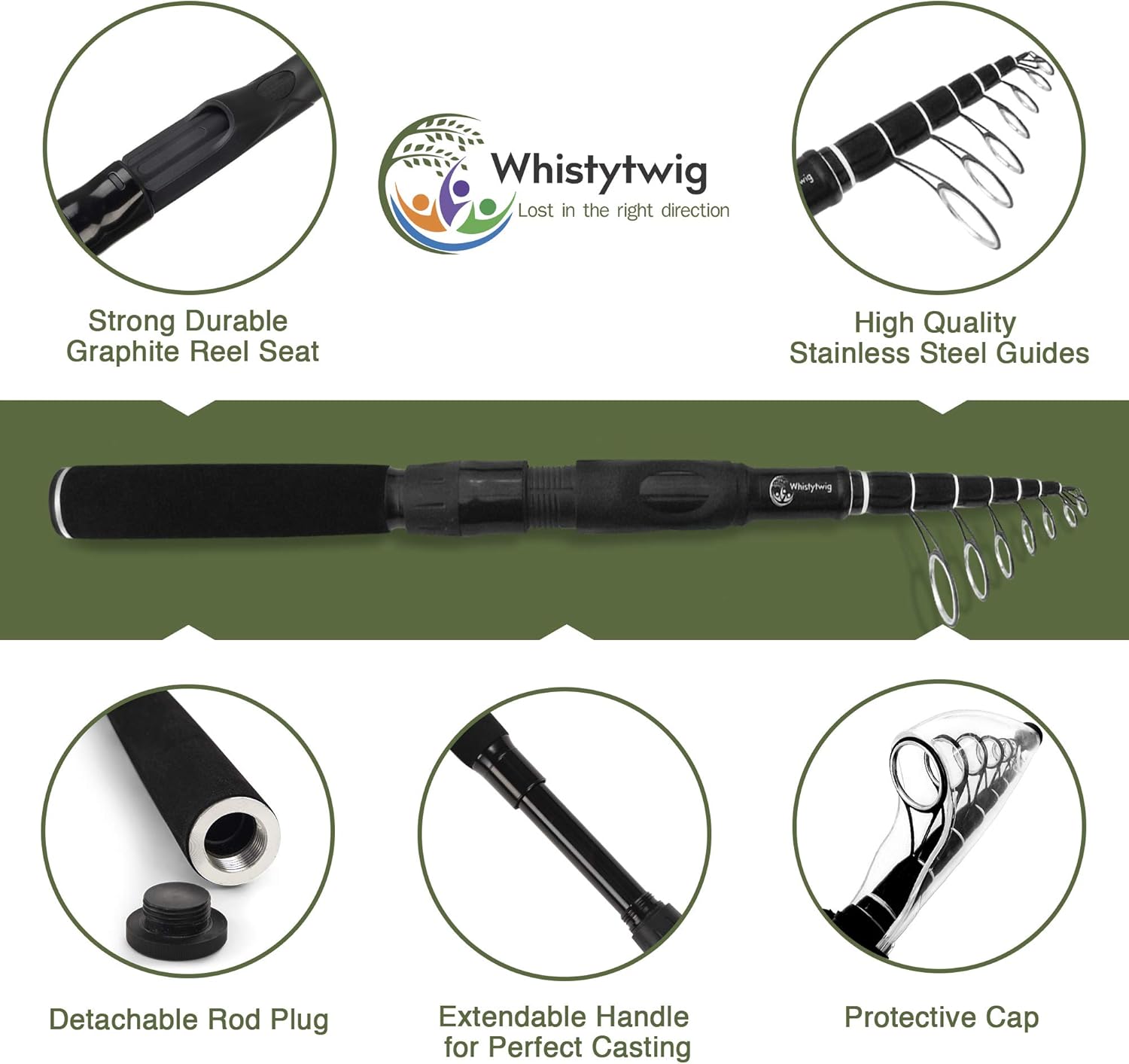 Telescopic Fishing Rod, Lightweight Carbon Fiber - Collapsible Freshwater and Saltwater Fishing Pole for Travel, Boating Trips - Durable