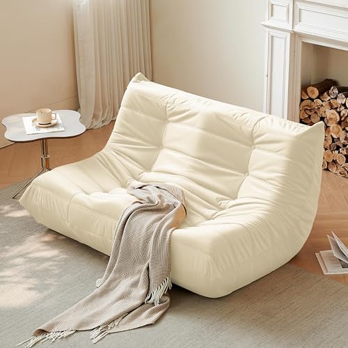Bean Bag Chair for Adults - Suede & Microfiber Fireside Floor Chair, Comfortable Corner Lounge Sofa for Living Room, Bedroom, Office (3-Seater, Beige)
