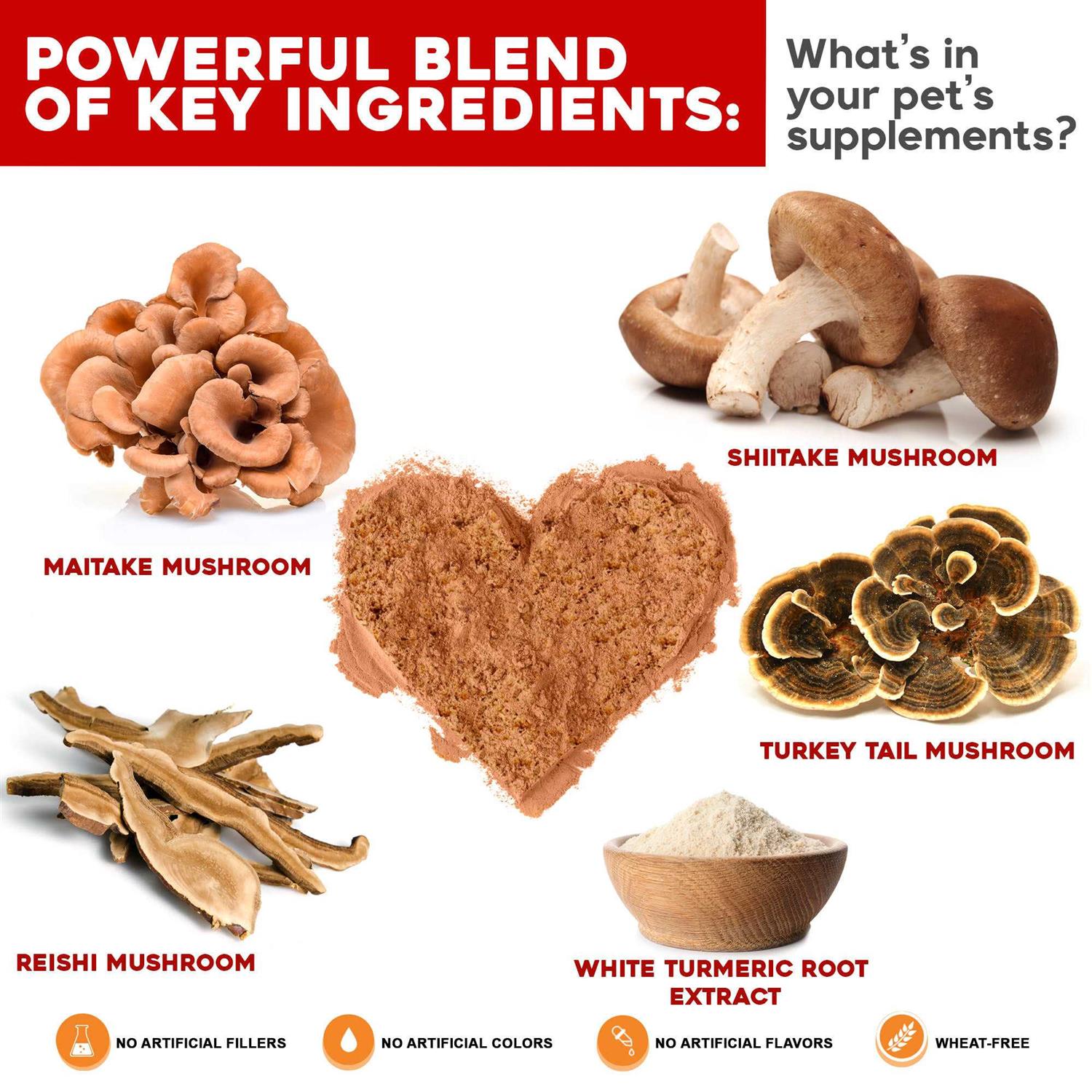 VetSmart Formulas Turkey Tail Mushroom for Dogs Immune Support with Reishi, Shiitake, Maitake Mushroom and Patented - Pet Supplies online store