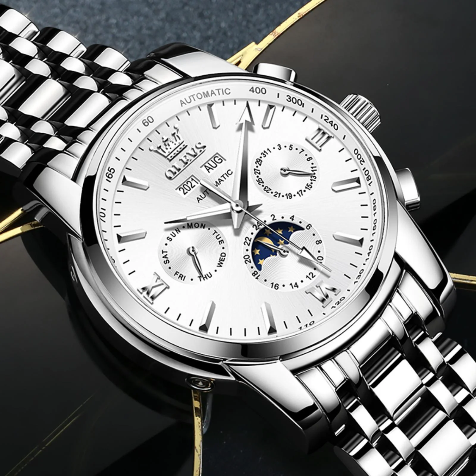 OLEVS Automatic Watches for Mens Stainless Steel Watch Self-Winding Analog Luxury Mens Dress Watch Luminous Waterproof Reloj, Gifts for Men