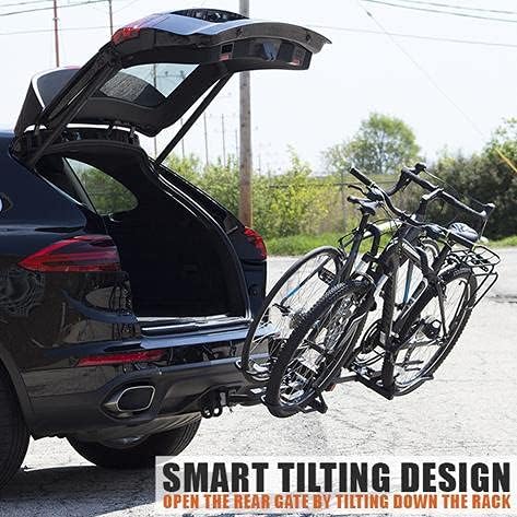 BV 2-Bike Bicycle Hitch Mount Rack Carrier for Car Truck SUV - Tray Style Smart Tilting Design (2-Bike Carrier)