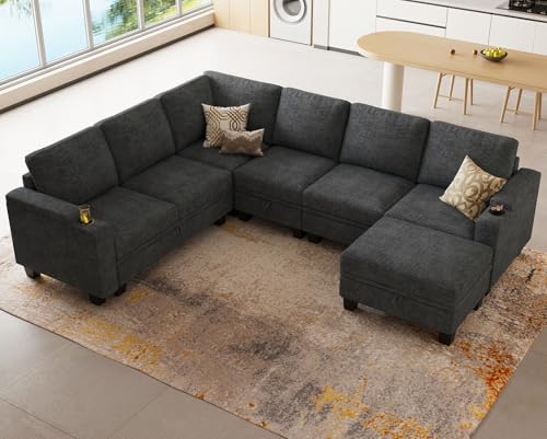 Belffin Modular Sectional Sofa Couch with Storage U Shape Convertible Corner Couches for Living Room Dark Grey Couch