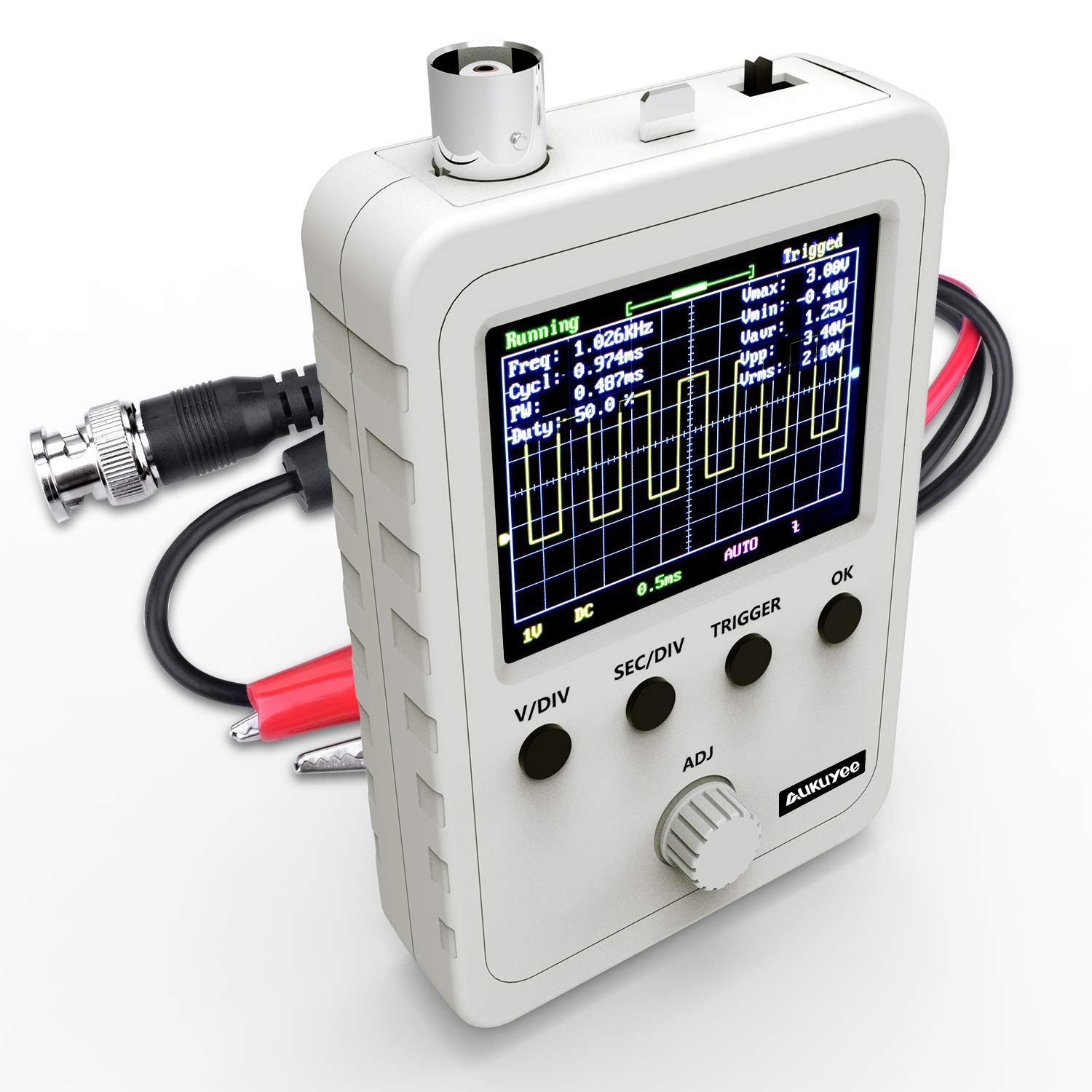 AUKUYEE Updated 2.4 TFT Digital Oscilloscope Kit with Power Supply and BNC-Clip Cable Probe Q15001 (Assembled Finished Machine)