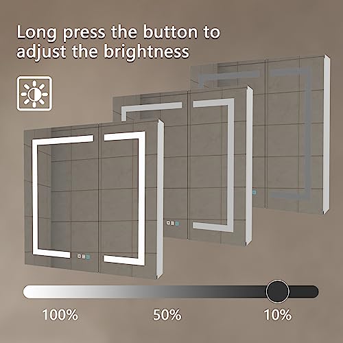 Lighted Medicine Cabinet with Mirror, 36" x 30" LED Medicine Cabinet Mirror for Bathroom with Built-in High-Power Outlet, Stepless Dimming & Defog