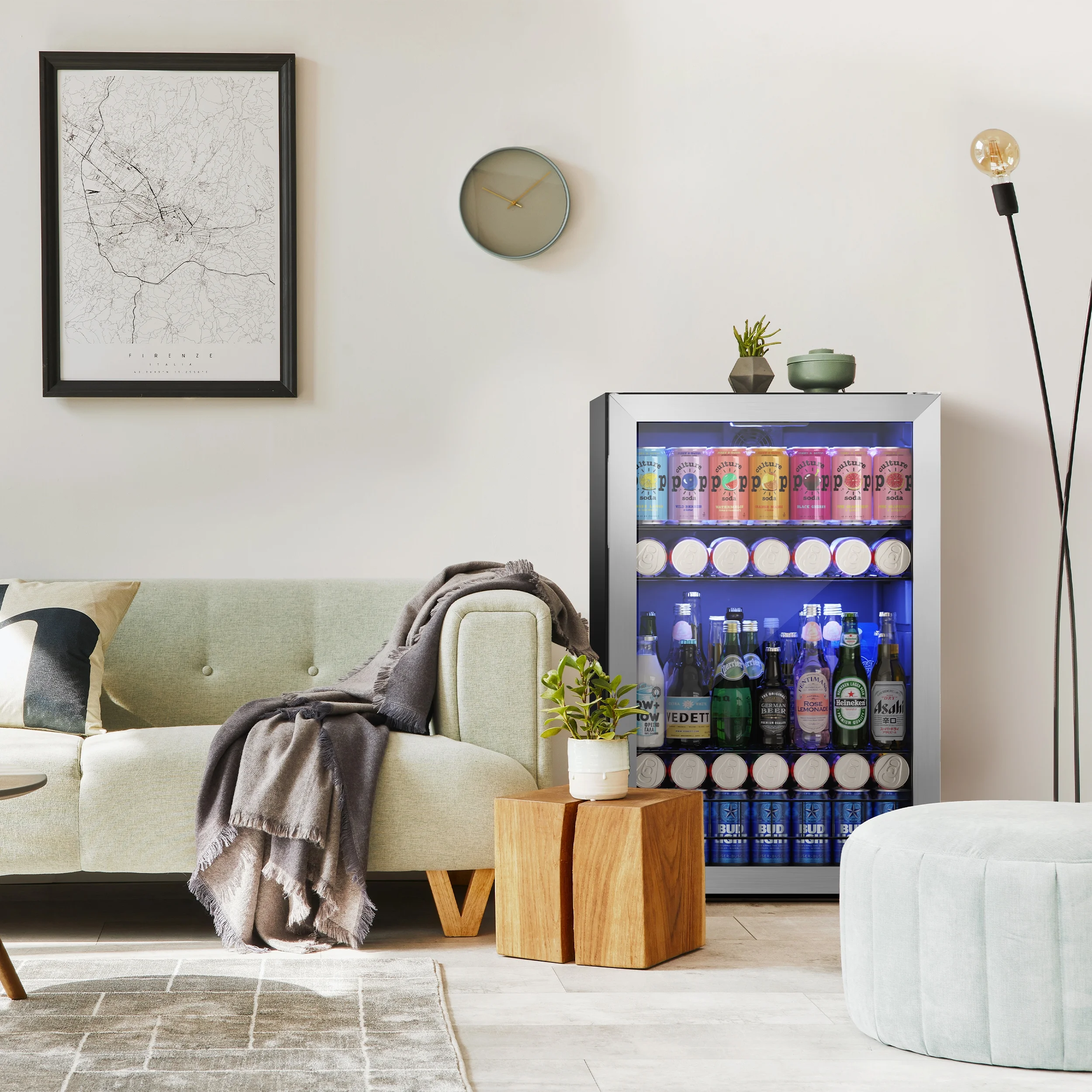 Yeego Beverage Refrigerator Cooler, 141-180 Can Freestanding Mini Beverage Fridge with Glass Door, Adjustable Shelving,4.59 Cu.ft.