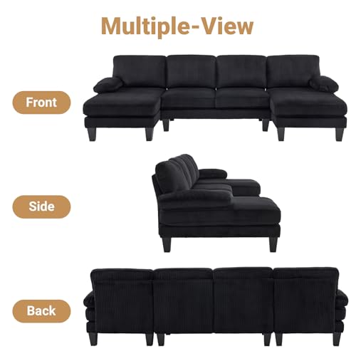 VINGLI 110" Sectional Couches for Living Room,U Shaped Couch with Double Chaise, 4-Seat Sofa Set with Chenille Fabric for Home Furniture,Forest Green