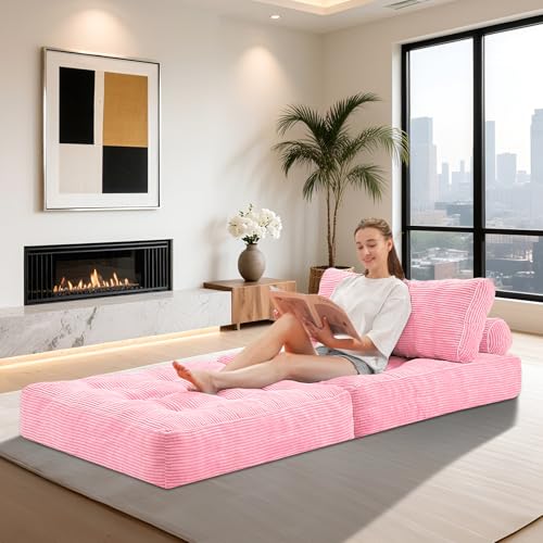 HABUTWAY Folding Sofa Bed, Convertible Sleeper Chair Bed w/Dual-Pillow & Handle, Foldable Floor Sofa Lounge w/Back Support for Living Room, Bedroom