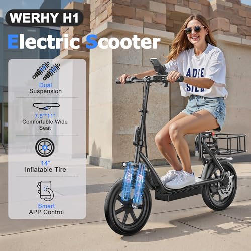 WERHY Electric Scooter, 8.5"/10"/14" Tire, Powerful 350/500W Motor, Top Speed 19/22 MPH, 21-28Miles Max Range