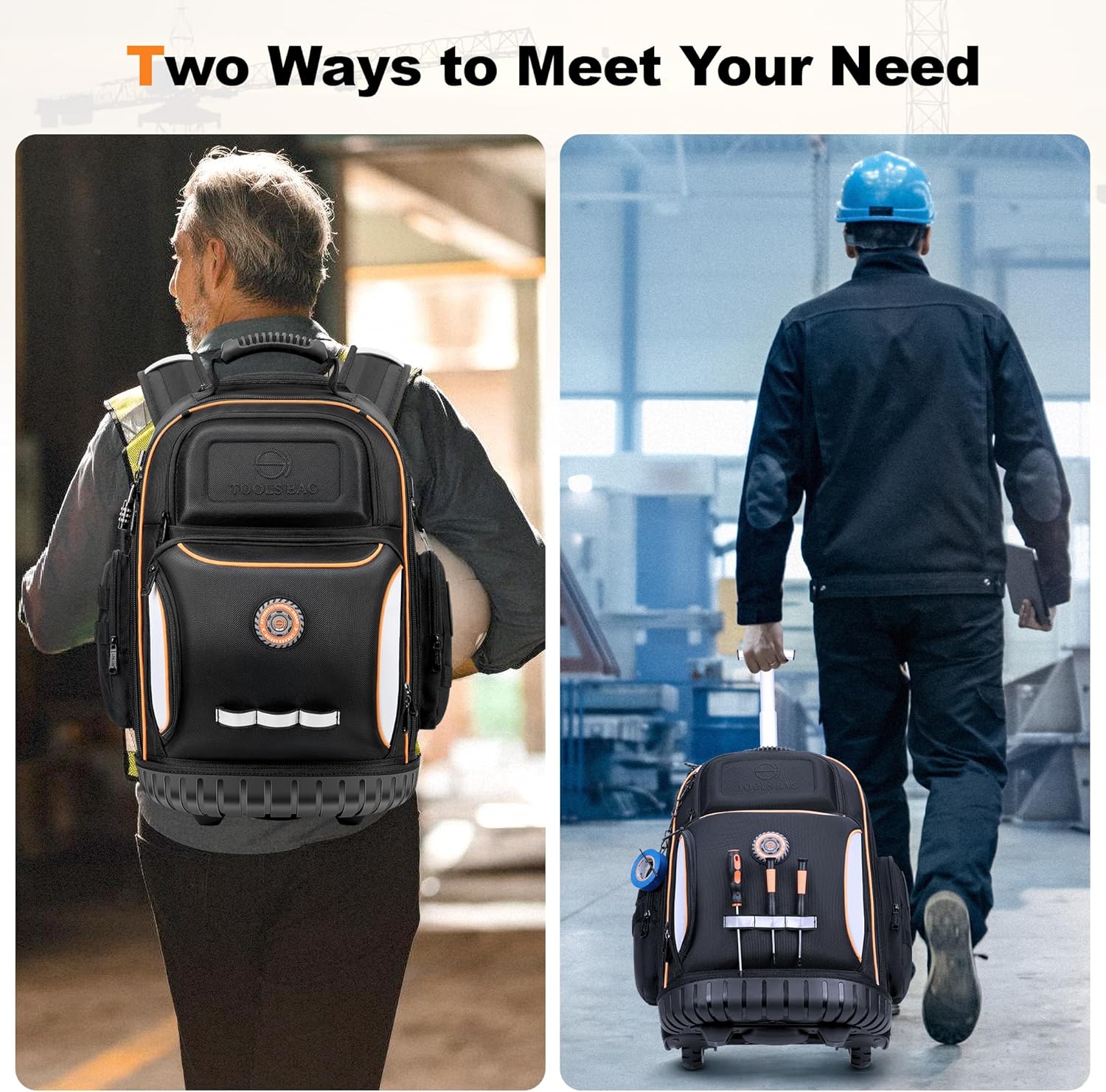 Backpack Tool Bag with Wheel, Rolling Tool Backpack for Electrician Heavy Duty Roller Tool Bag on Wheel for Construction Work
