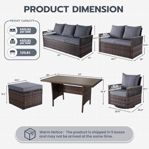 MELLCOM 4 Pieces Patio Furniture Set, Outdoor Wicker Chairs with Ottomans