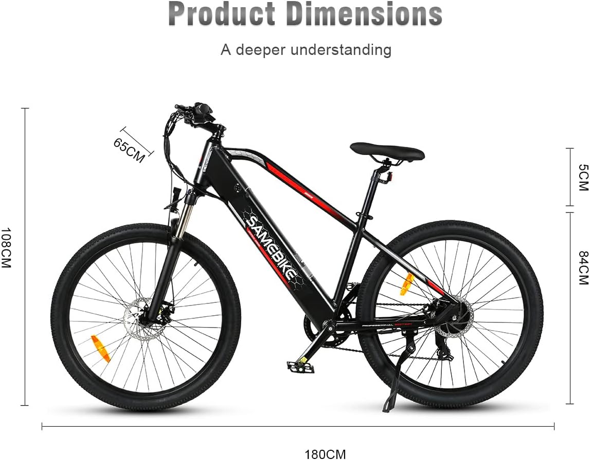 SAMEBIKE 27.5 inch Electric Bike with 48V13AH Removable Lithium Battery 7 Speed Gears and LCD Smart Meter