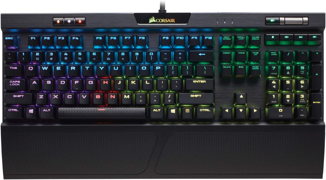 Corsair K70 RGB MK.2 Mechanical Gaming Keyboard - USB Passthrough & Media Controls - Linear & Quiet - Cherry MX Red - RGB LED Backlit (CH-9109010-NA)