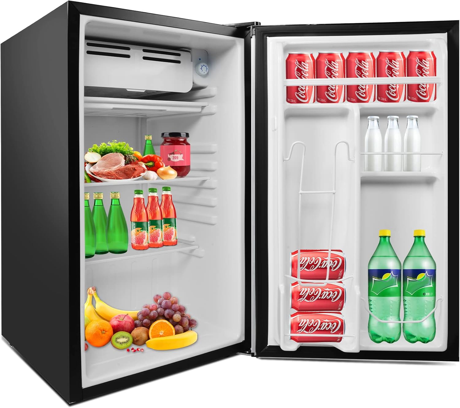 3.2 Cu.Ft. Mini Fridge with Freezer, Single Door Compact Refrigerator,Removable Glass Shelves, Reversible Door, Small Refrigerator for Apartment