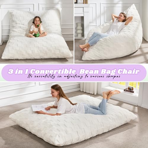 Hobestluk 3 in 1 Bean Bag Chair Giant Bean Bag Chairs Convertible Bean Bag Floor Cushion with Machine Washable Cover