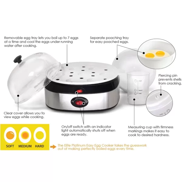 Egg Cookers EGC-207 Easy Electric 7 Egg Capacity Cooker, No Alarm, Non-stick Omelet Maker, Scrambled, Soft, Medium, Hard Boiled with Auto Shut-Off