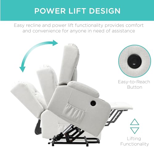Best Choice Products Modern Linen Electric Power Lift Chair, Recliner Massage Chair, Adjustable Furniture for Back, Legs w/ 3 Positions, USB Port