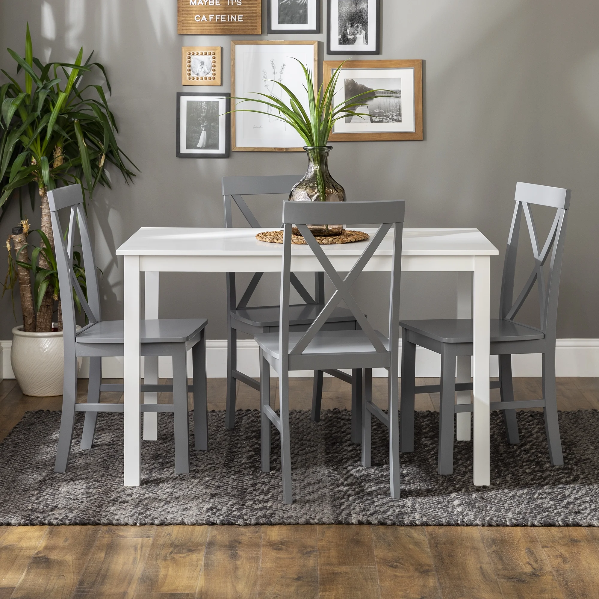 Walker Edison 5-Piece Solid Wood Farmhouse Dining Set - White/Grey