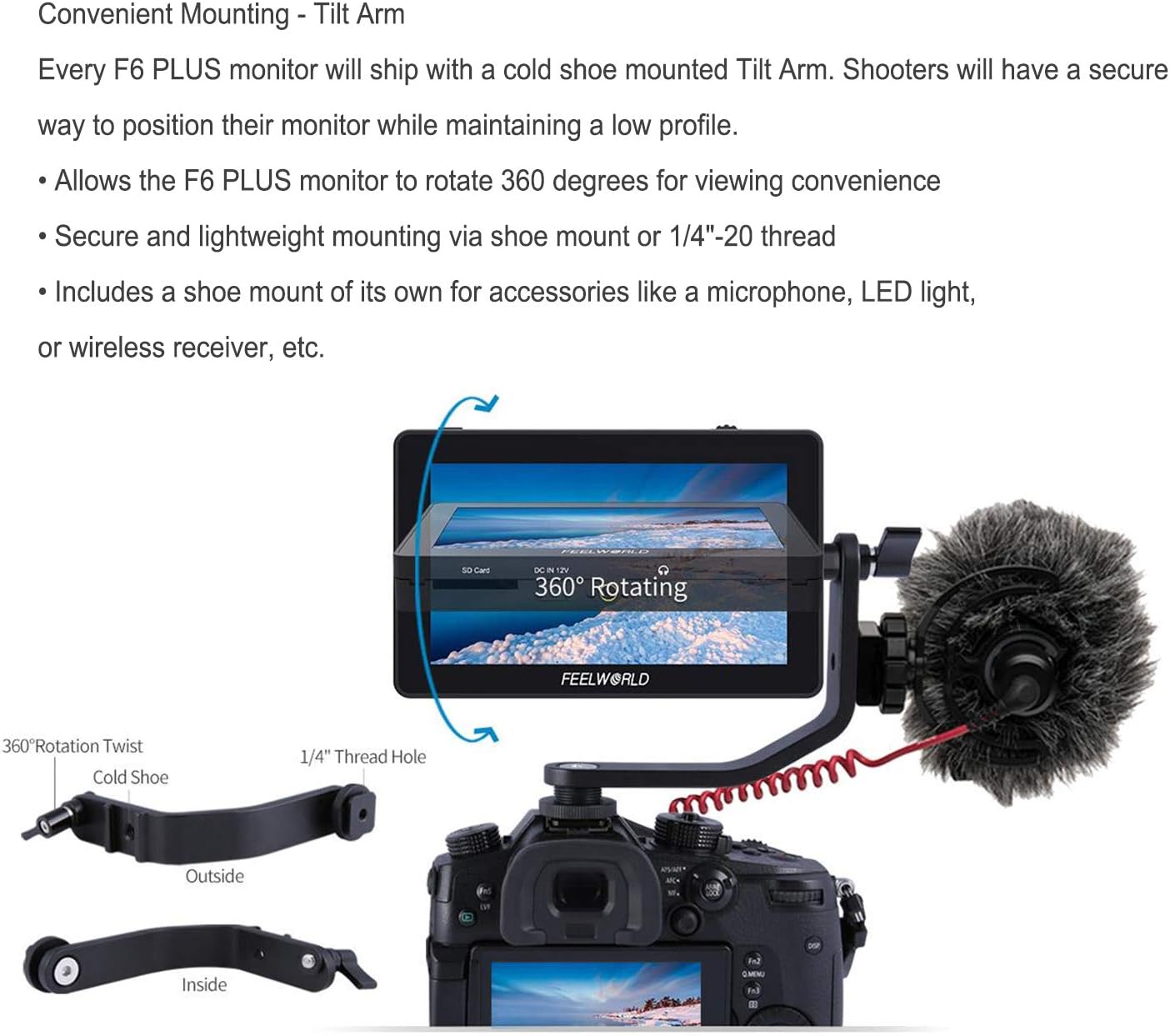 Feelworld F6 Plus 5.5 Inch 3D LUT Touch Screen 4K HDMI Field Monitor with Histogram, Peaking, Embedded Audio, Exposure, False Color, Zoom