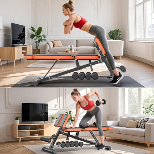 XDDIAS Roman Chair, Adjustable Weight Bench Back Extension Machine for Home Gym, 1000LBS All-in-One Sit Up Bench with Dumbbell Rack, Incline, Decline