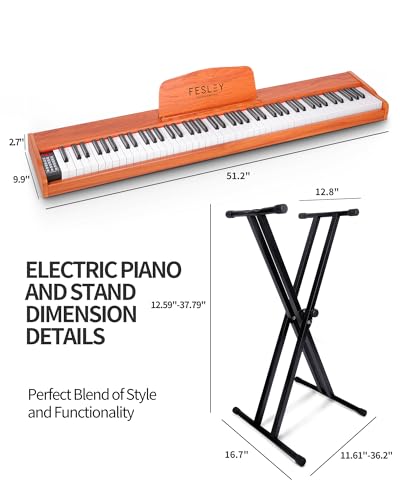 Fesley Weighted Piano Keyboard 88 Keys: Full Size Electric Keyboard Piano for Beginners, Portable 88 Key Keyboard with Daul Speaker,Sustain Pedal