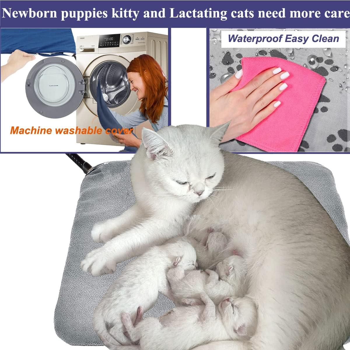 Pet Heating pad Large Heated Dog Bed 34"x21" Cat Heating pad Indoor Electric Dog Heating pad Waterproof Heated Dog House mat Easy Clean