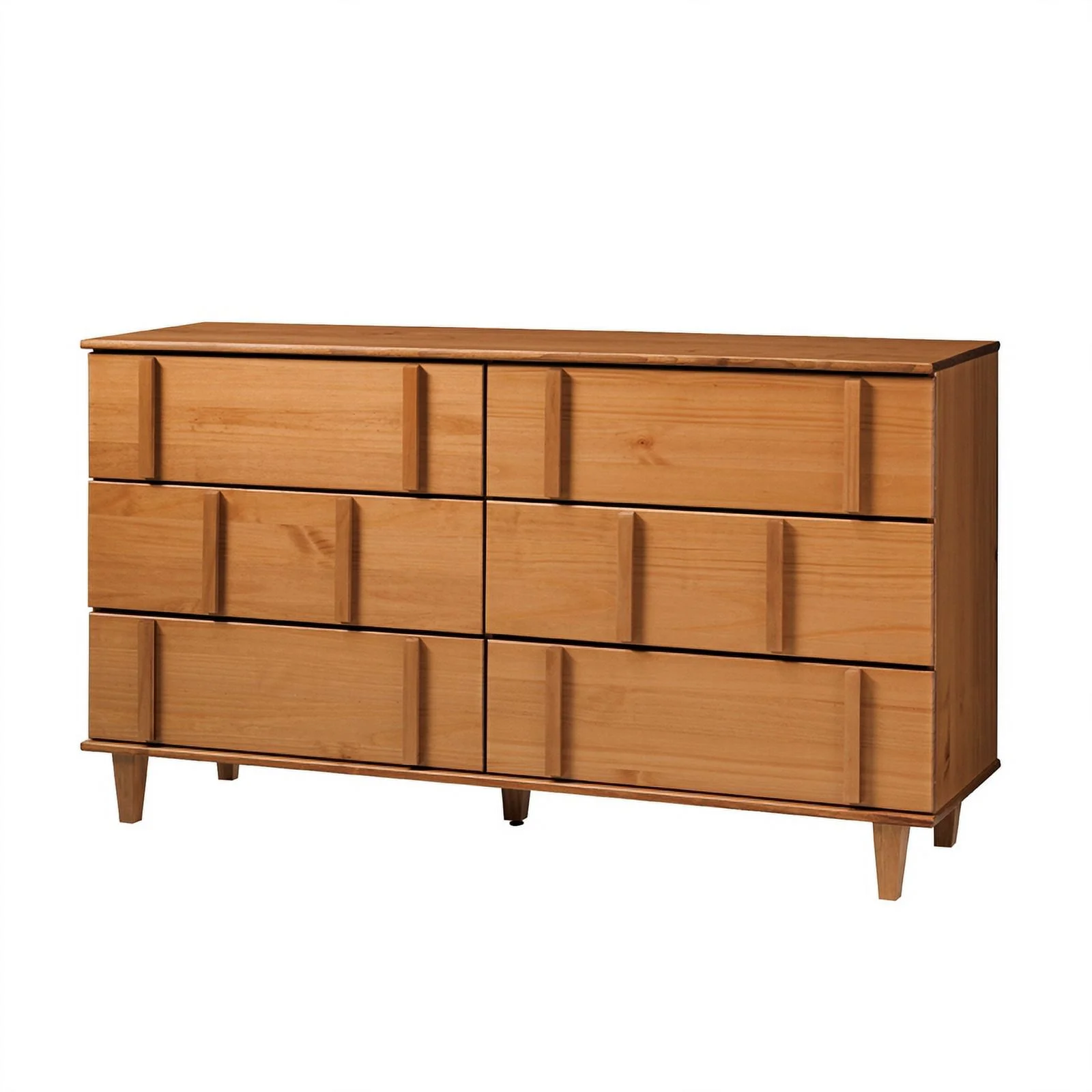Walker Edison Modern Detailed 6-Drawer Solid Wood Dresser 60 Inch Caramel